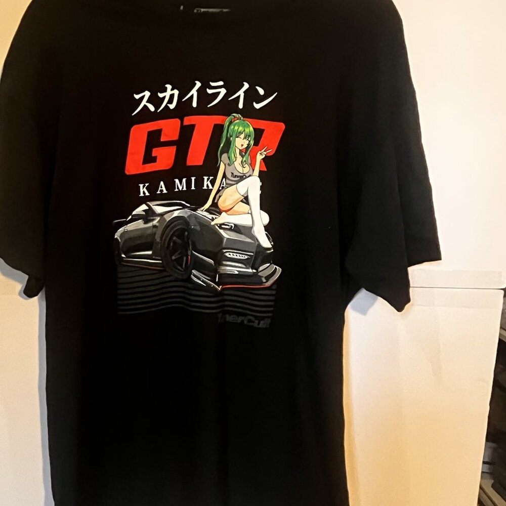 TunerCult GTR Kamikaze Anime T-Shirt Size L Skyline JDM Streetwear Black Tee